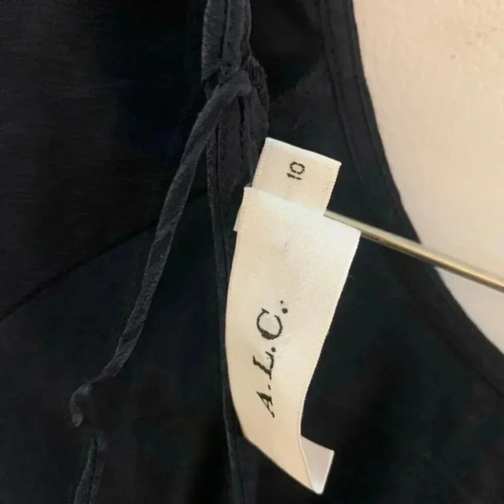 A.L.C. Cannon Draped-sleeves Silk Mini Dress In Midnight 10 - Picture 5 of 14